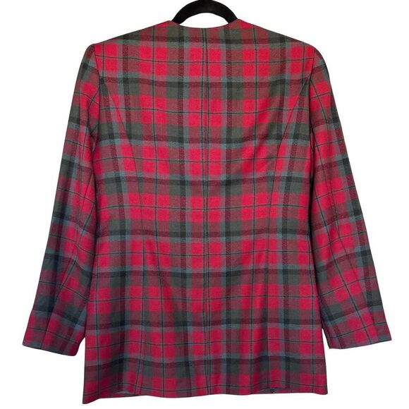 Bankers Club Blazer Womens Size 4 Petites Red Gray Plaid Checks Long‎ Sleeves - Picture 3 of 9